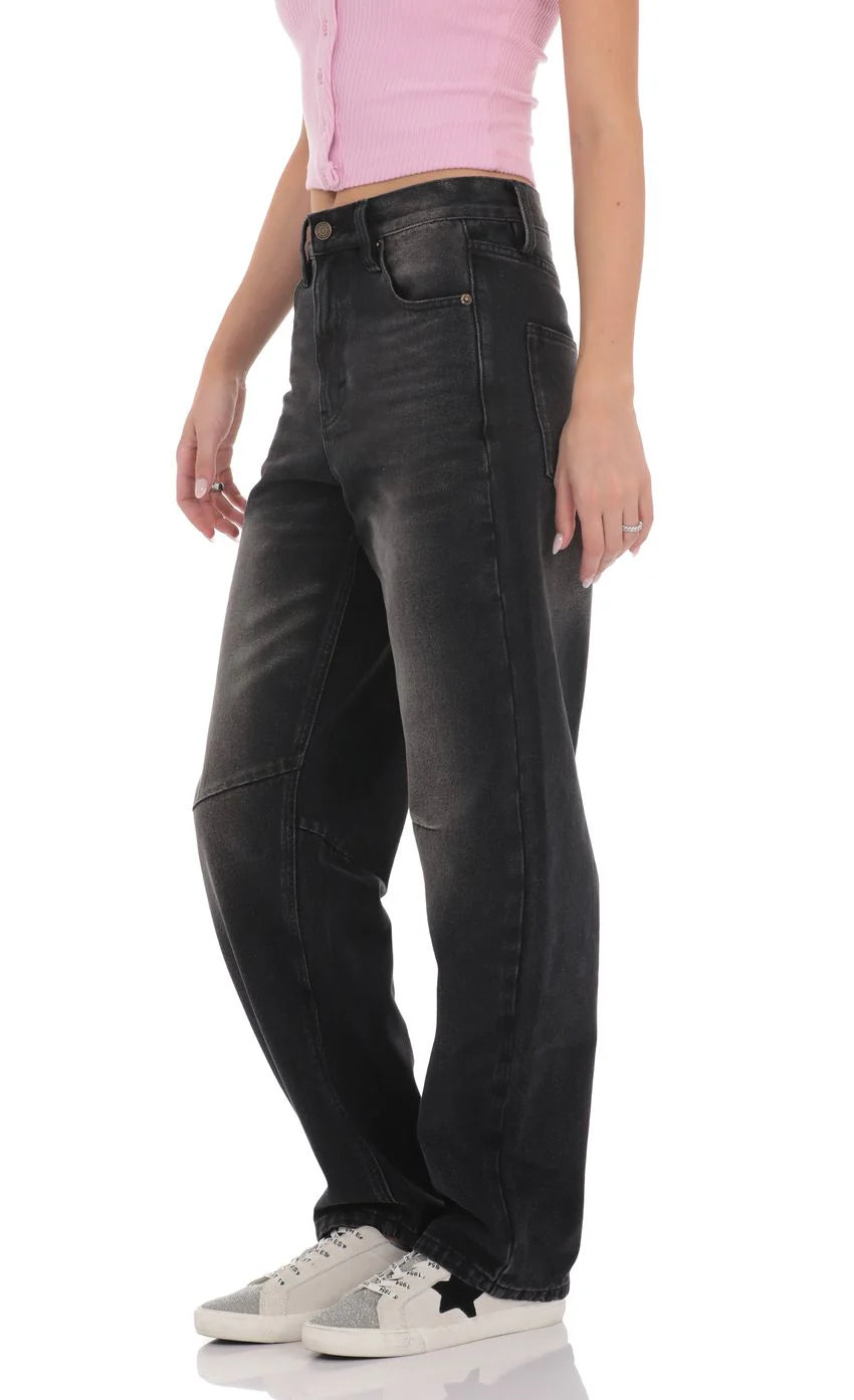 Distress Barrel Jeans in Faded Black