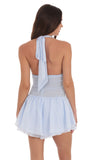 Dotted Halter Smocked Romper in Baby Blue