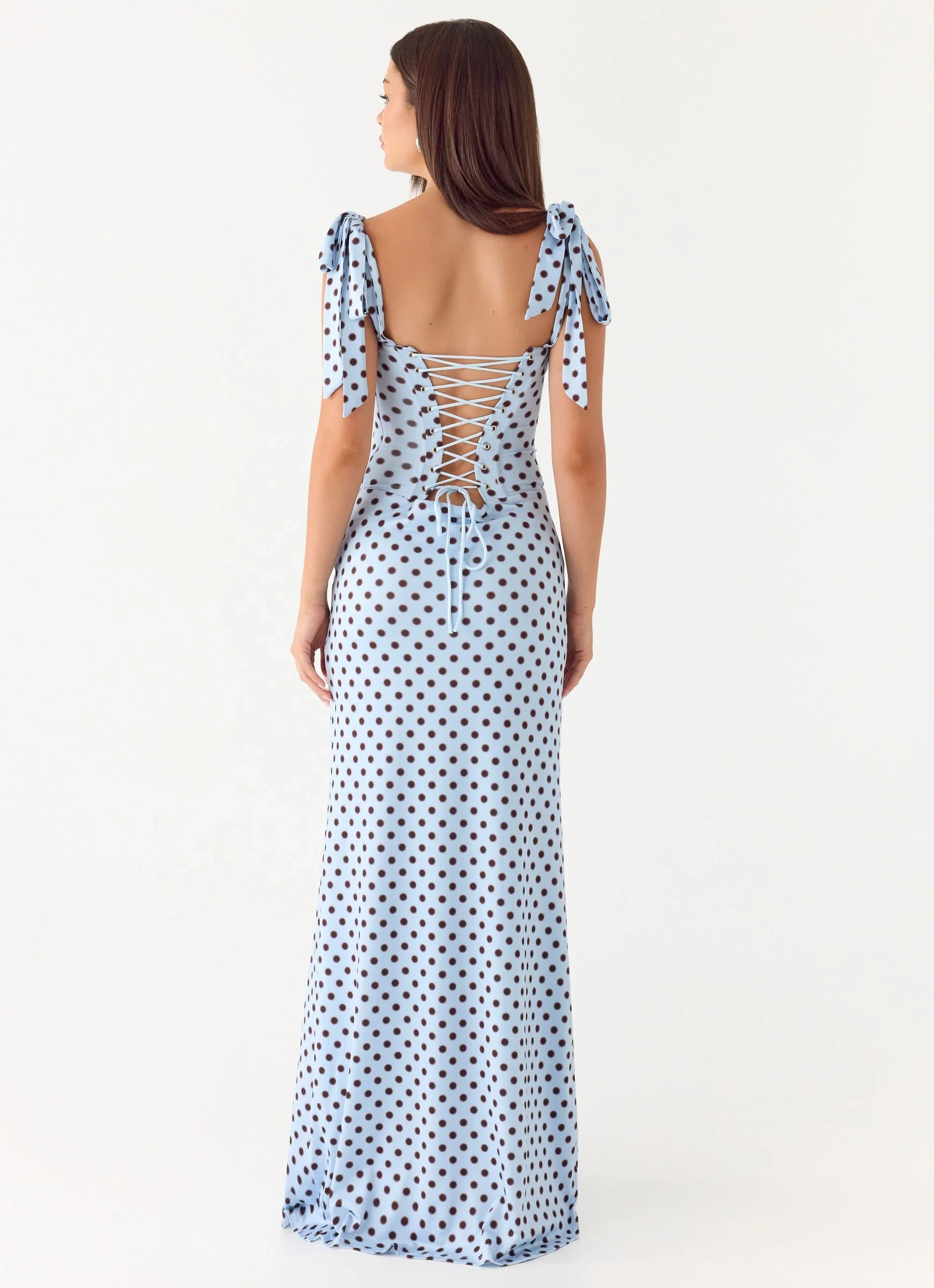 Akil Corset Maxi Dress Blue Mocha Dot