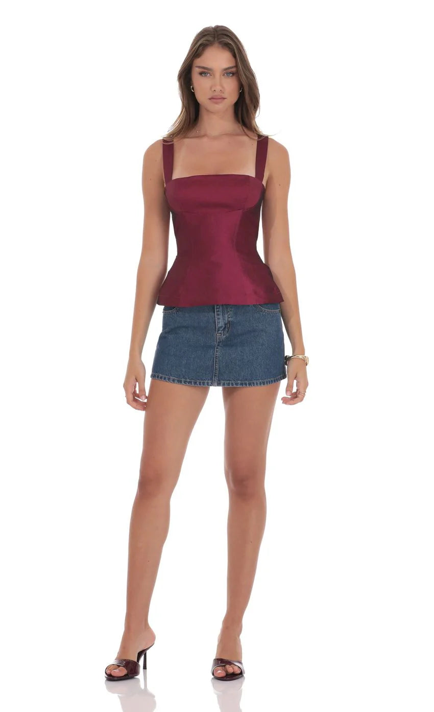 Peplum Back Bow Top in Magenta
