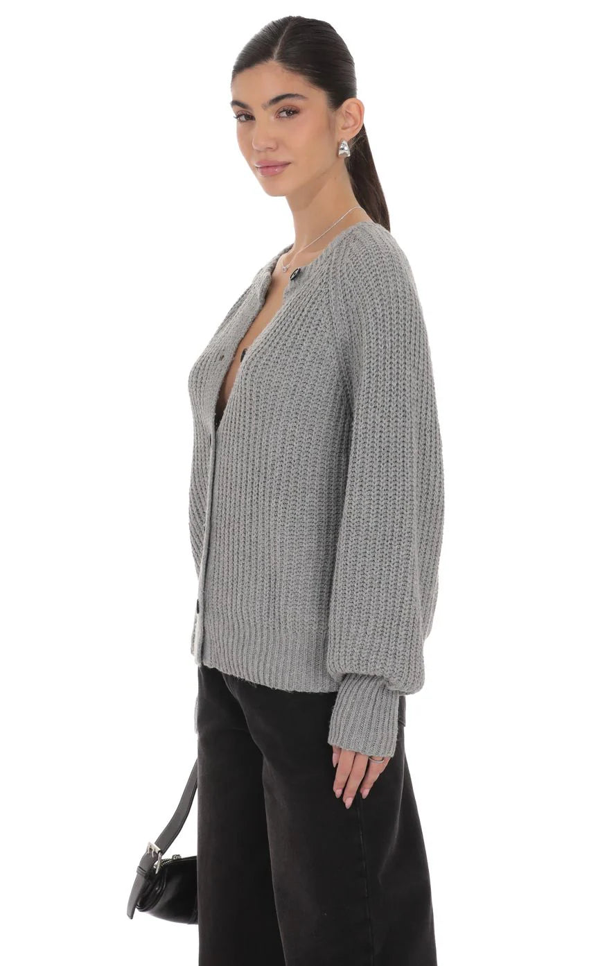 Braid Cable Knit Cardigan in Gray