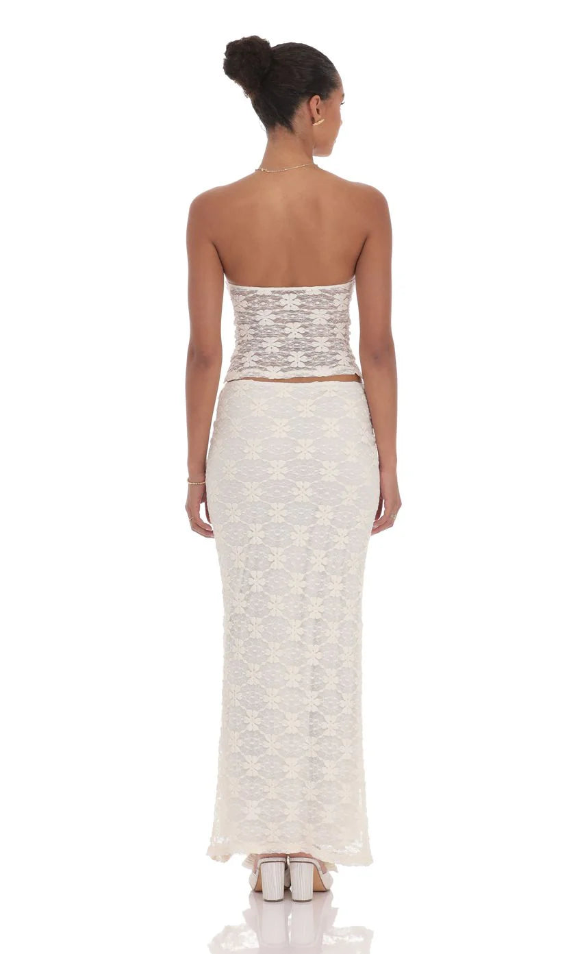 Lace Maxi Skirt in Cream