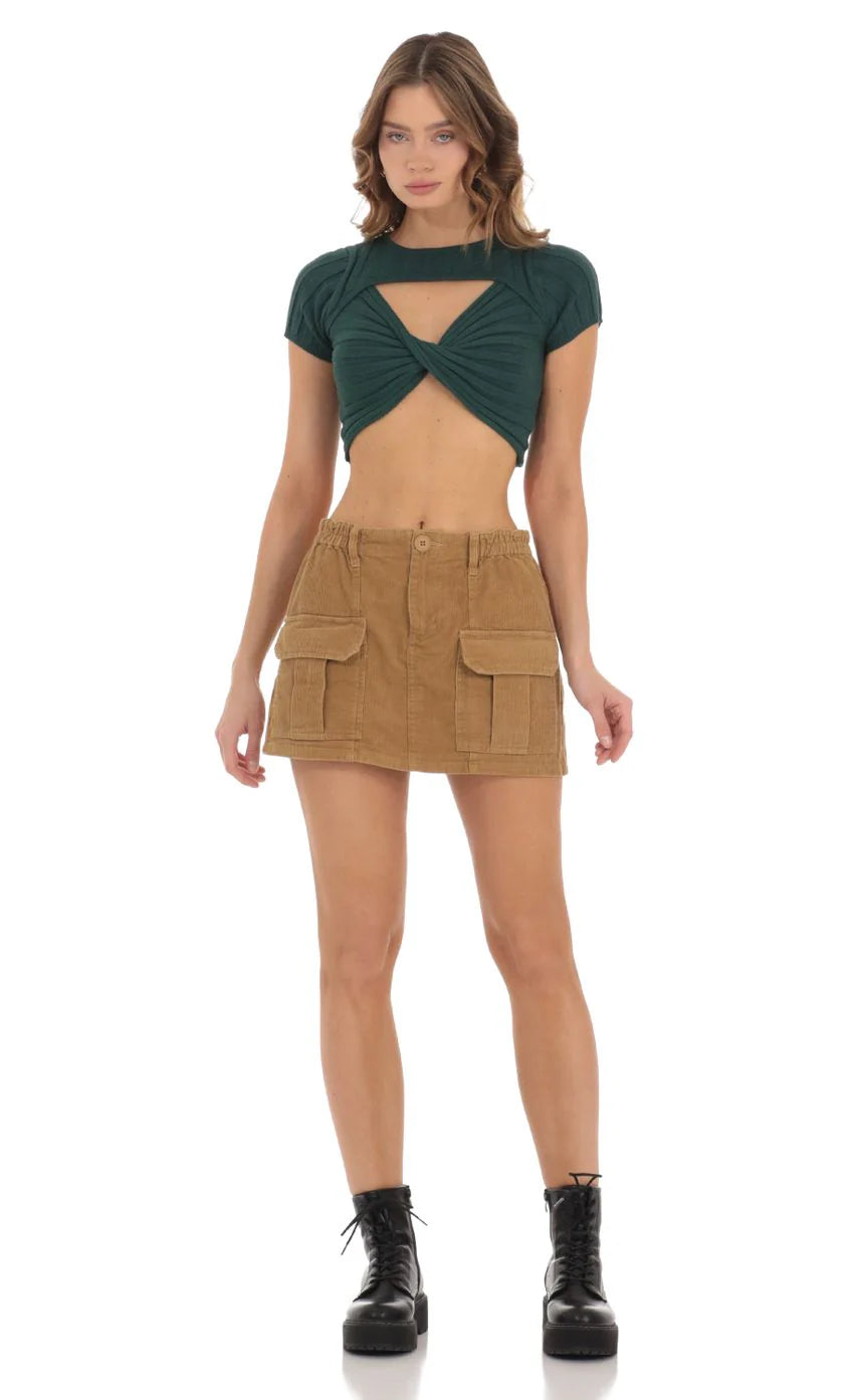 Knit Cutout Top in Green