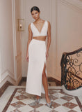 Cream Side Split Midaxi Skirt