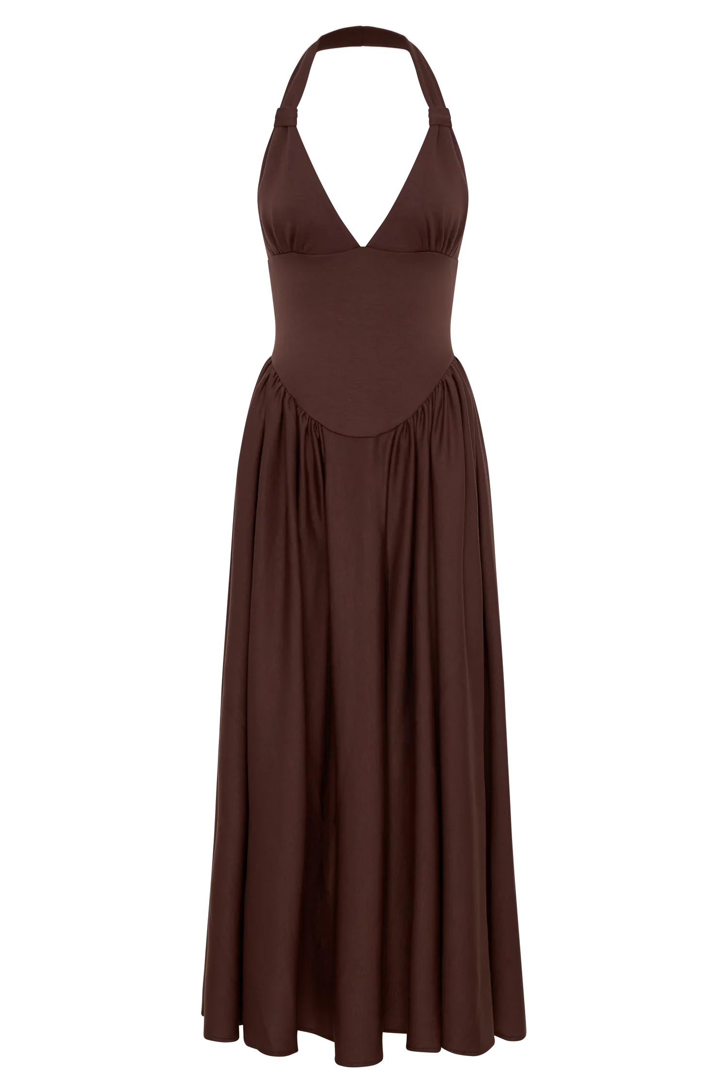 Angelina Scuba Halter Midi Dress Chocolate