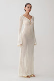 Kayleigh Crochet Fishtail Flare Sleeve Maxi Dress White