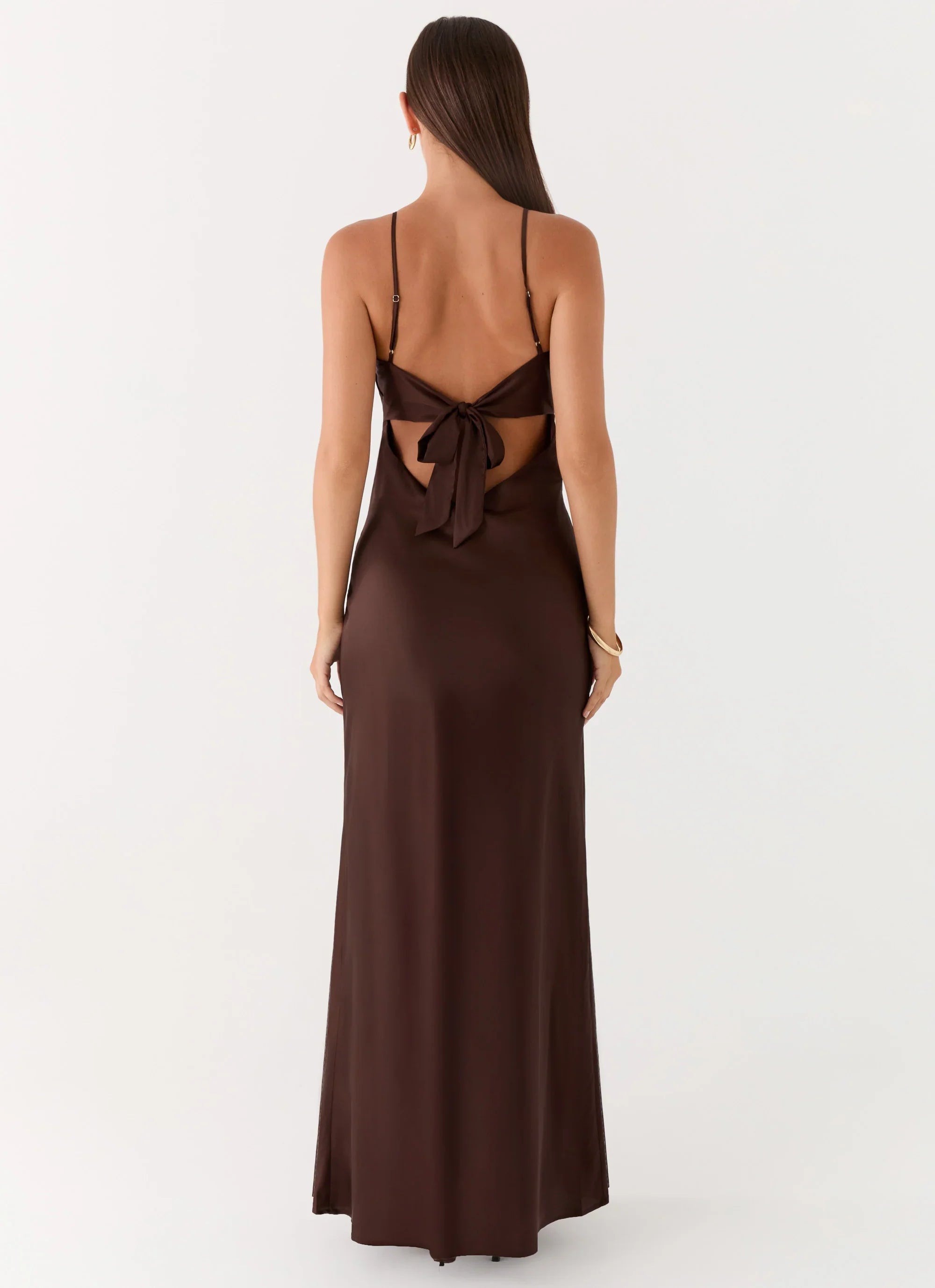 Flora Satin Maxi Dress Chocolate