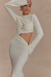 Azariah Long Sleeve Knit Midi Dress Ivory