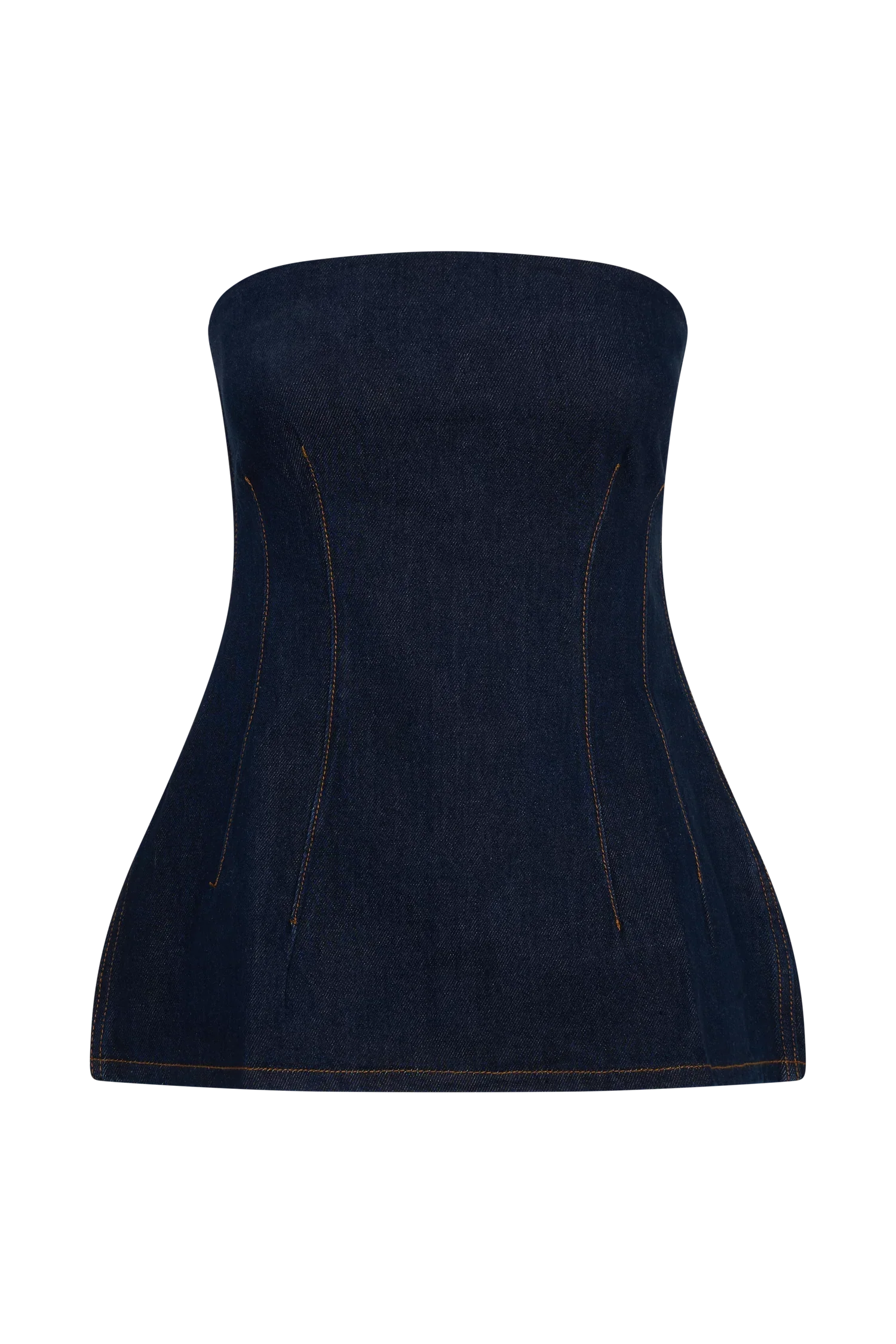 Madelyn Strapless Longline Denim Top Indigo Blue