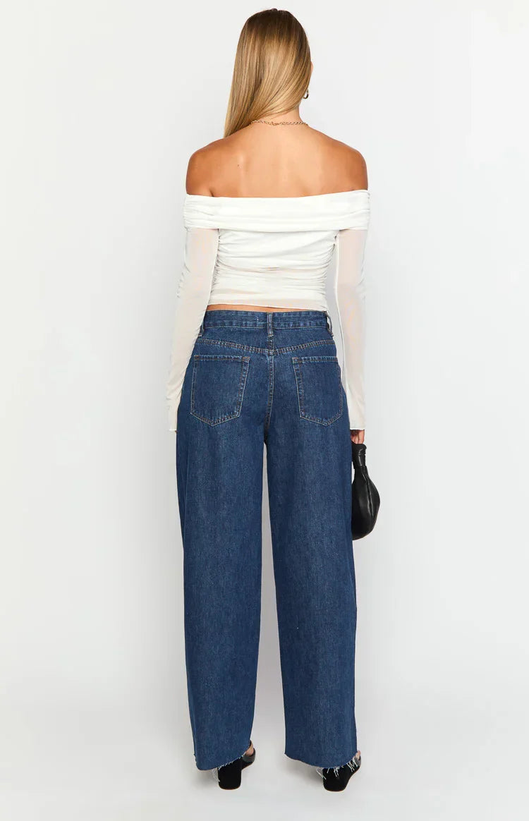 Shes Yours Dark Wash Denim Wide Leg Boyfriend Jeans