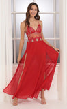 Lace Maxi Dress in Red and Gold
