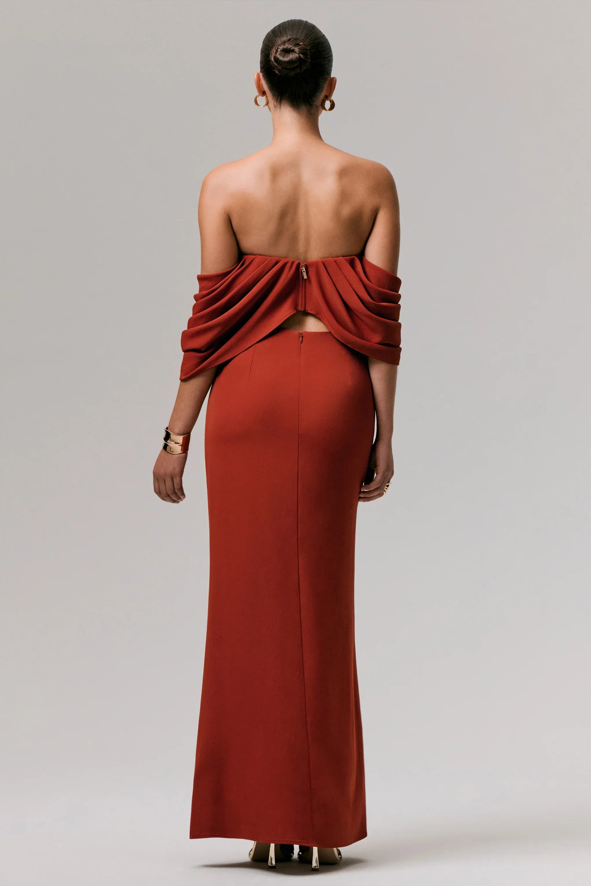 Zelina Terracotta Mid Rise Maxi Skirt with Split