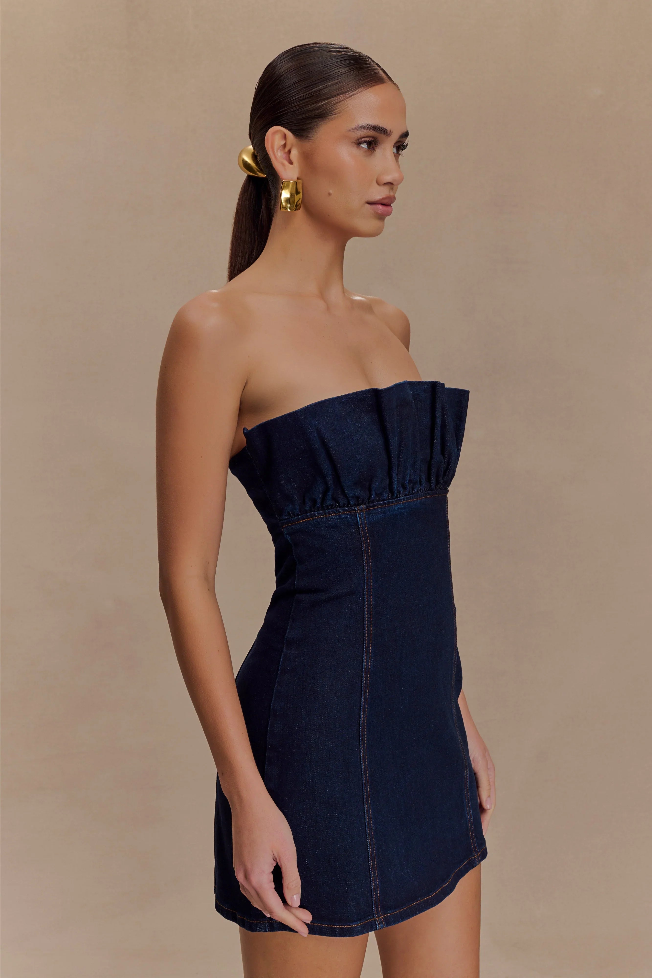 Raesha Frill Denim Mini Dress Indigo Blue