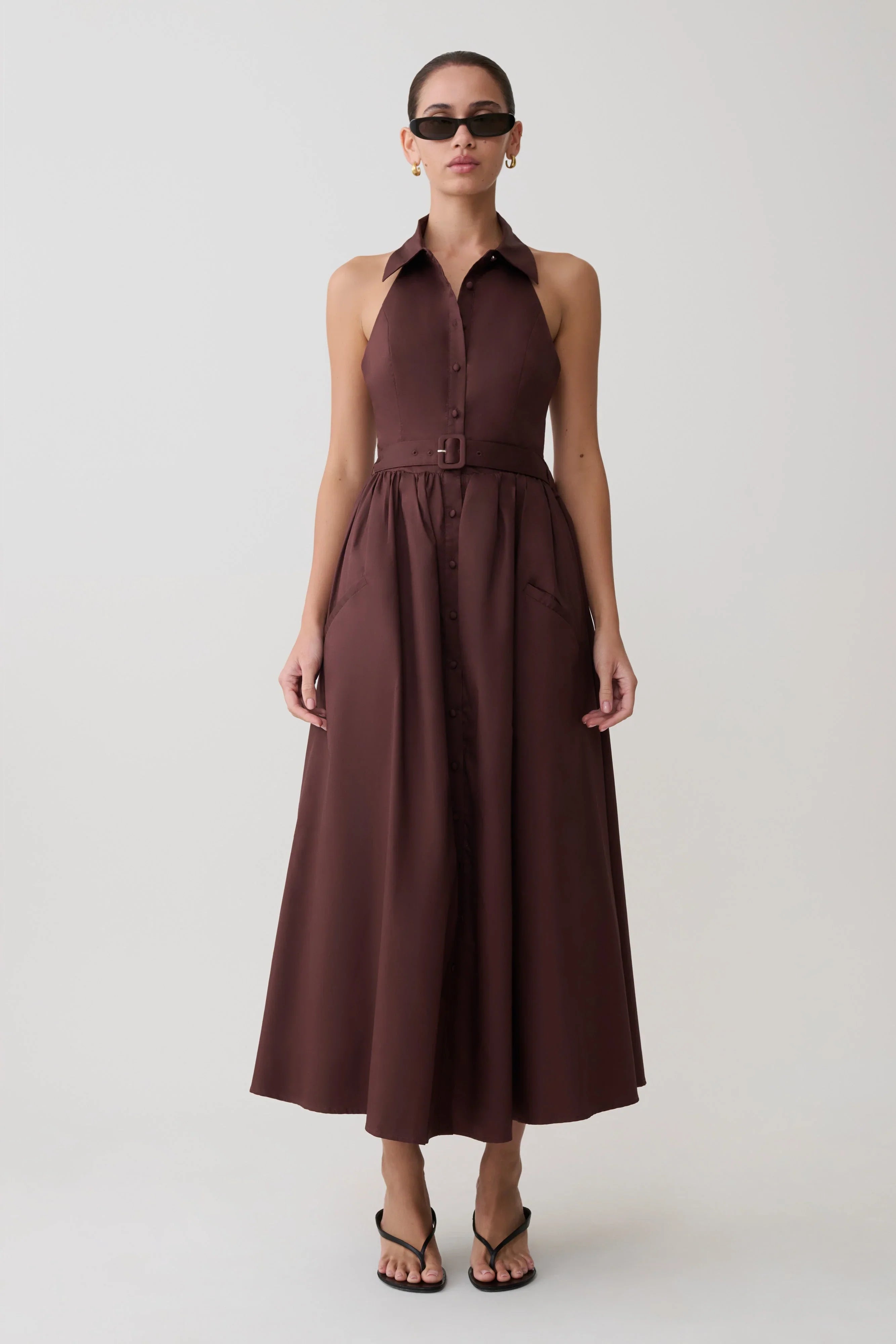 Cindy Collared Midi Dress Chocolate