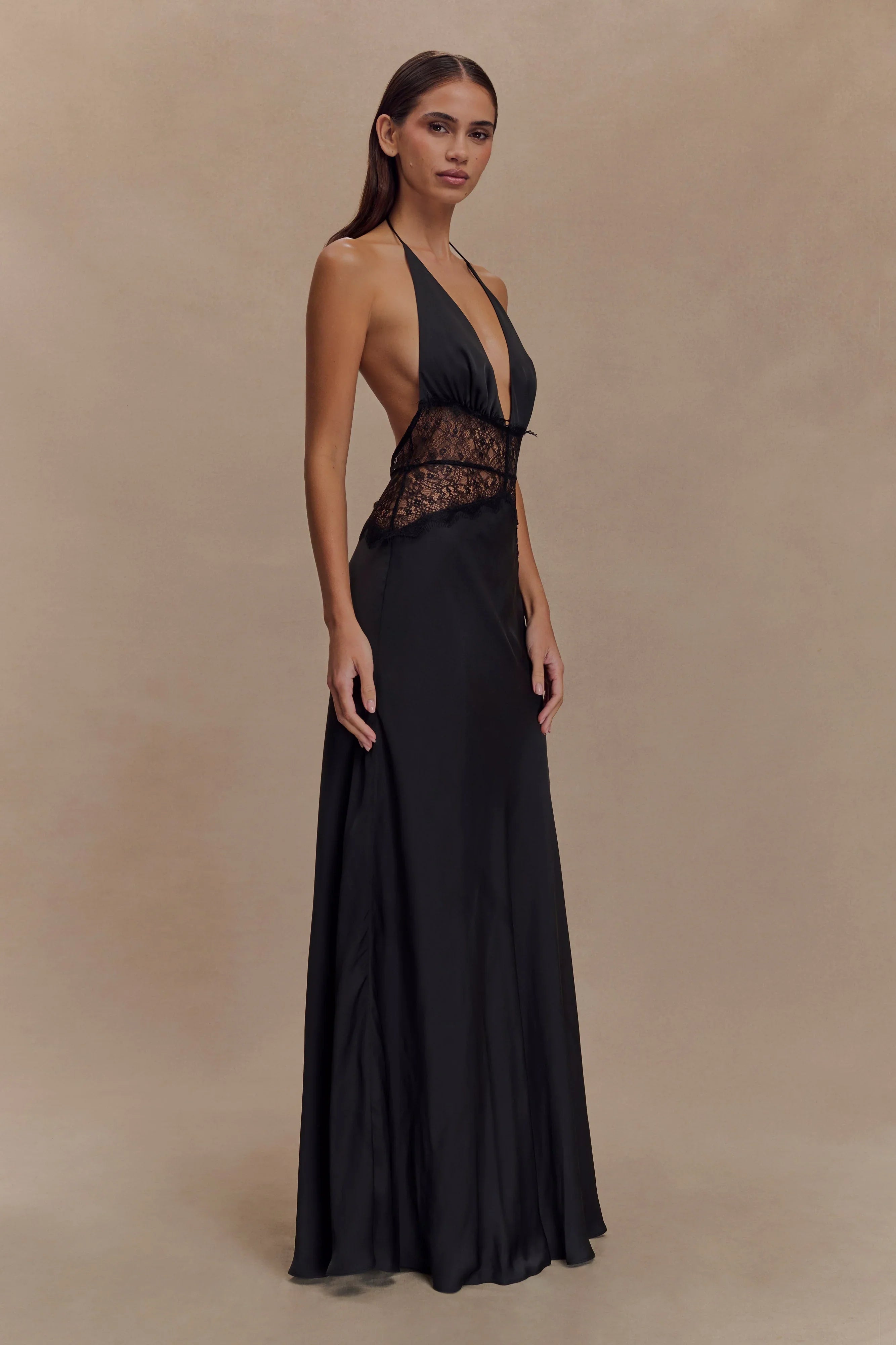 Dinah Lace And Satin Maxi Dress Black