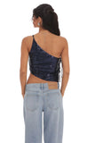 Sequin One Shoulder Tie Top in Navy