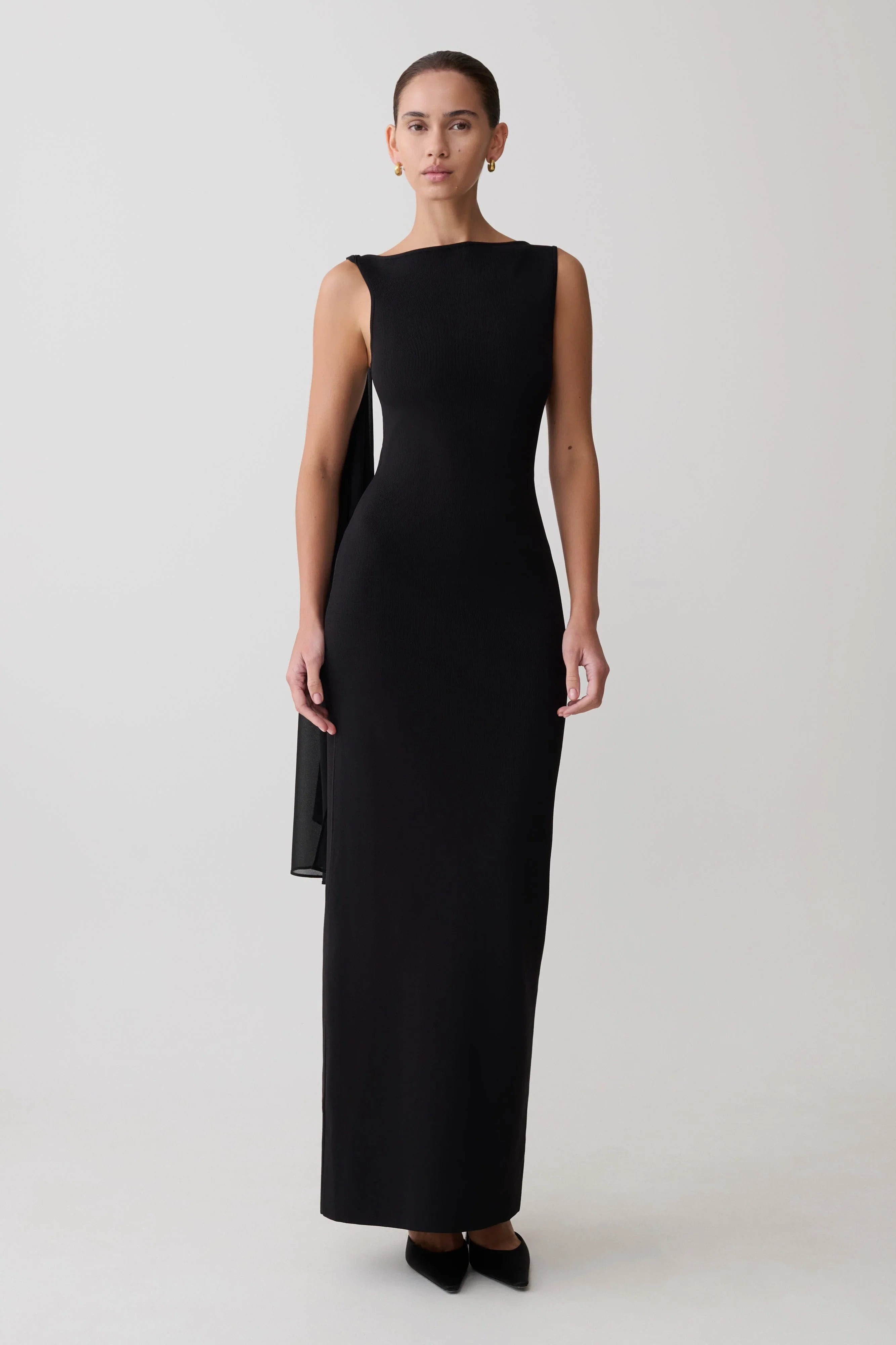 Farid Bandage Midi Dress With Chiffon Black