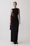 Farid Bandage Midi Dress With Chiffon Black