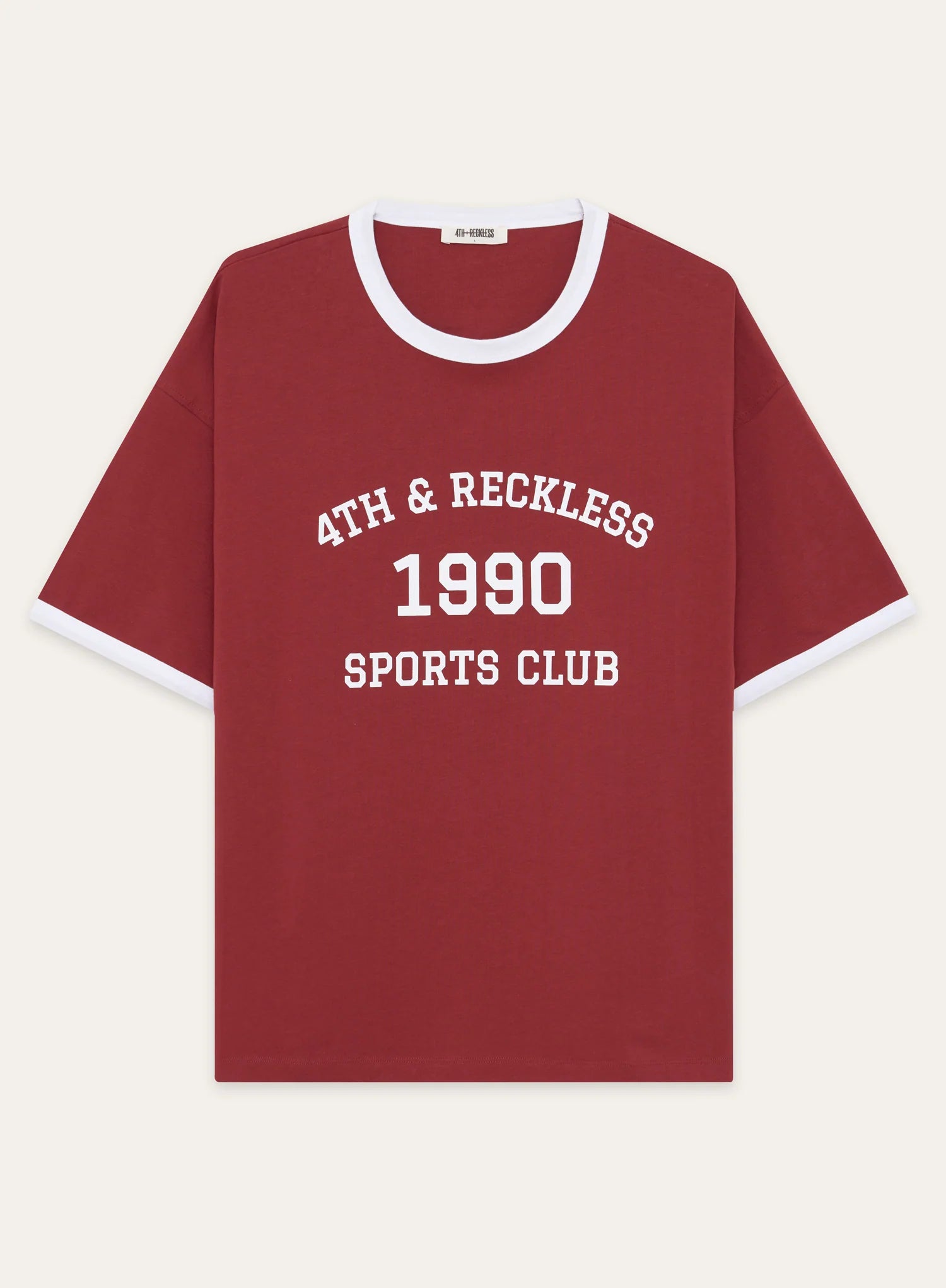 Red Contrast Trim Slogan T Shirt