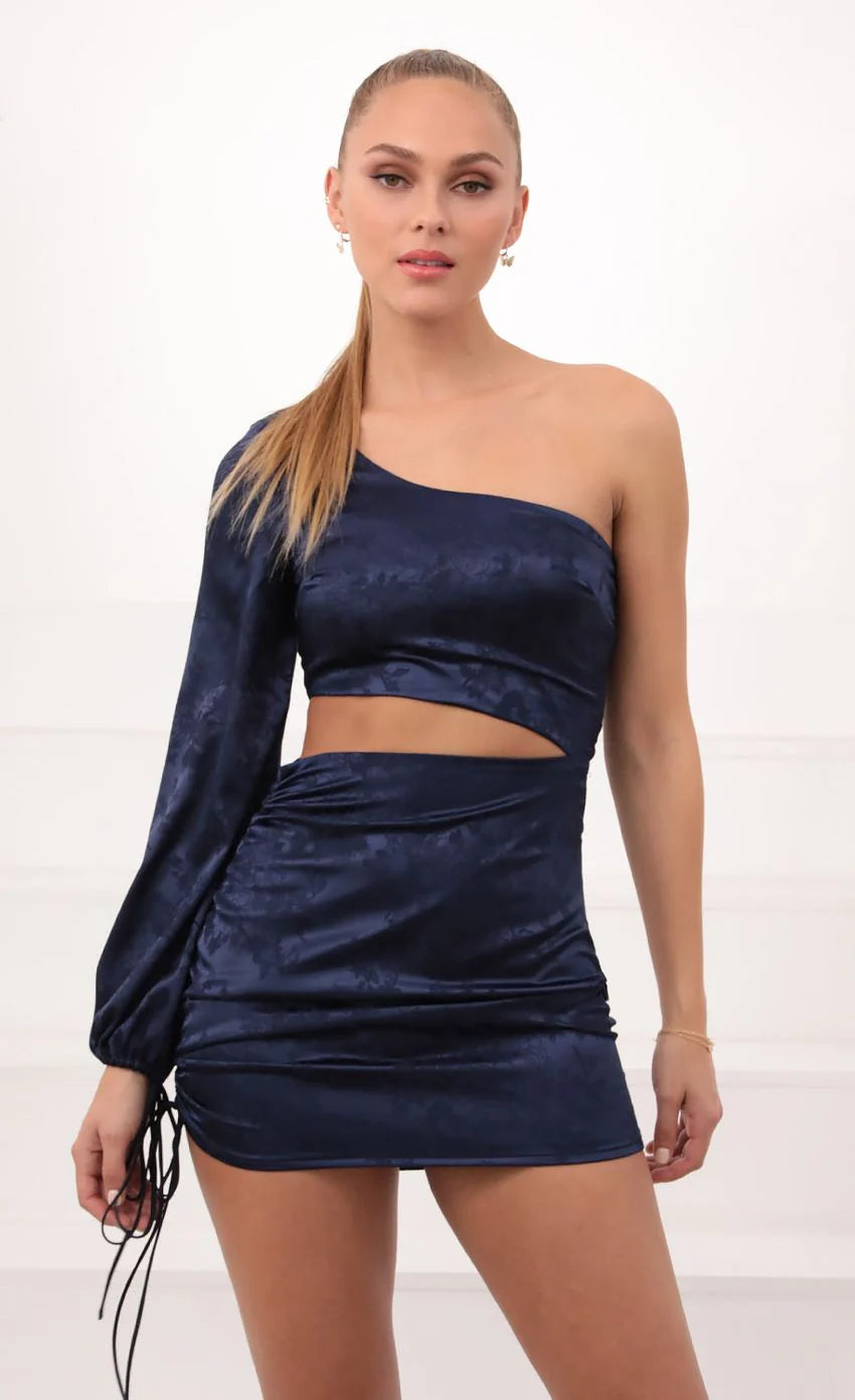 Asymmetric Mini Dress in Navy Blue