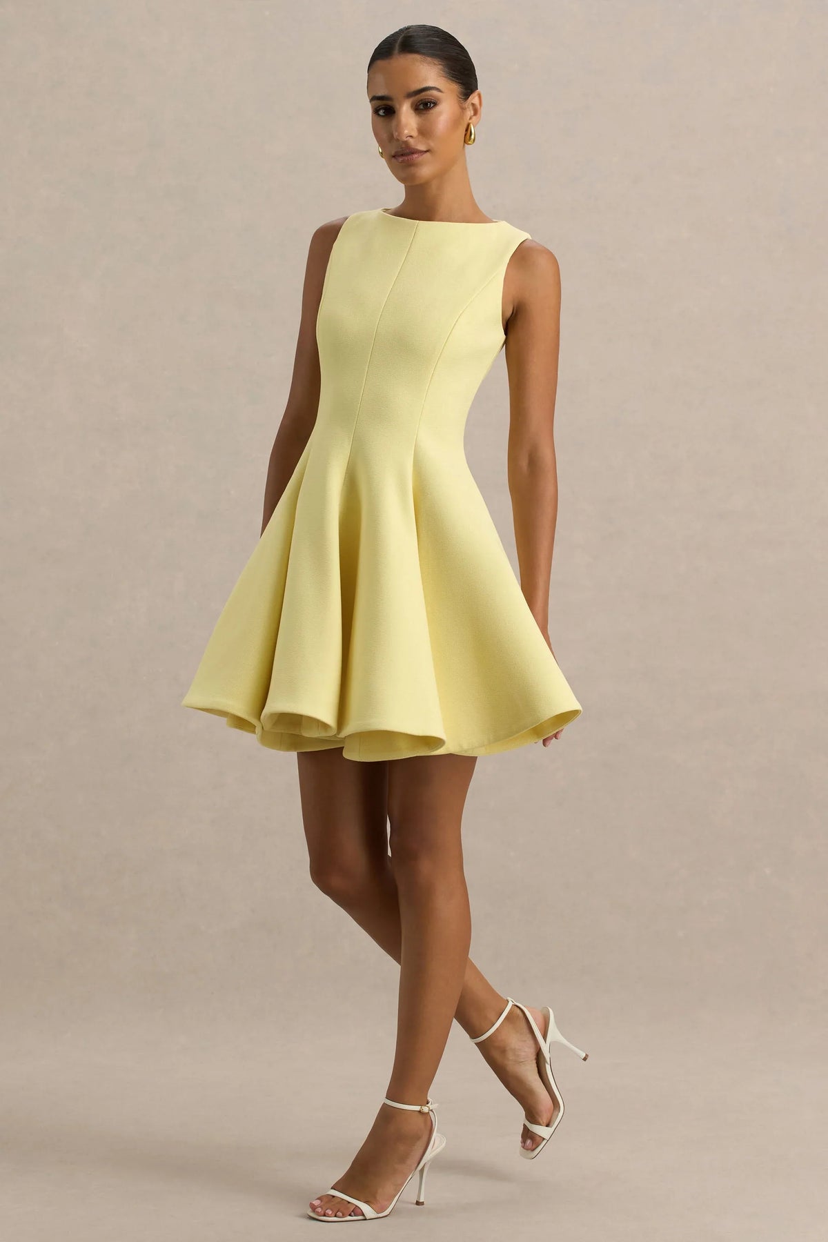 Gabrielle Lemon Boat Neck Skater Mini Dress