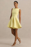 Gabrielle Lemon Boat Neck Skater Mini Dress