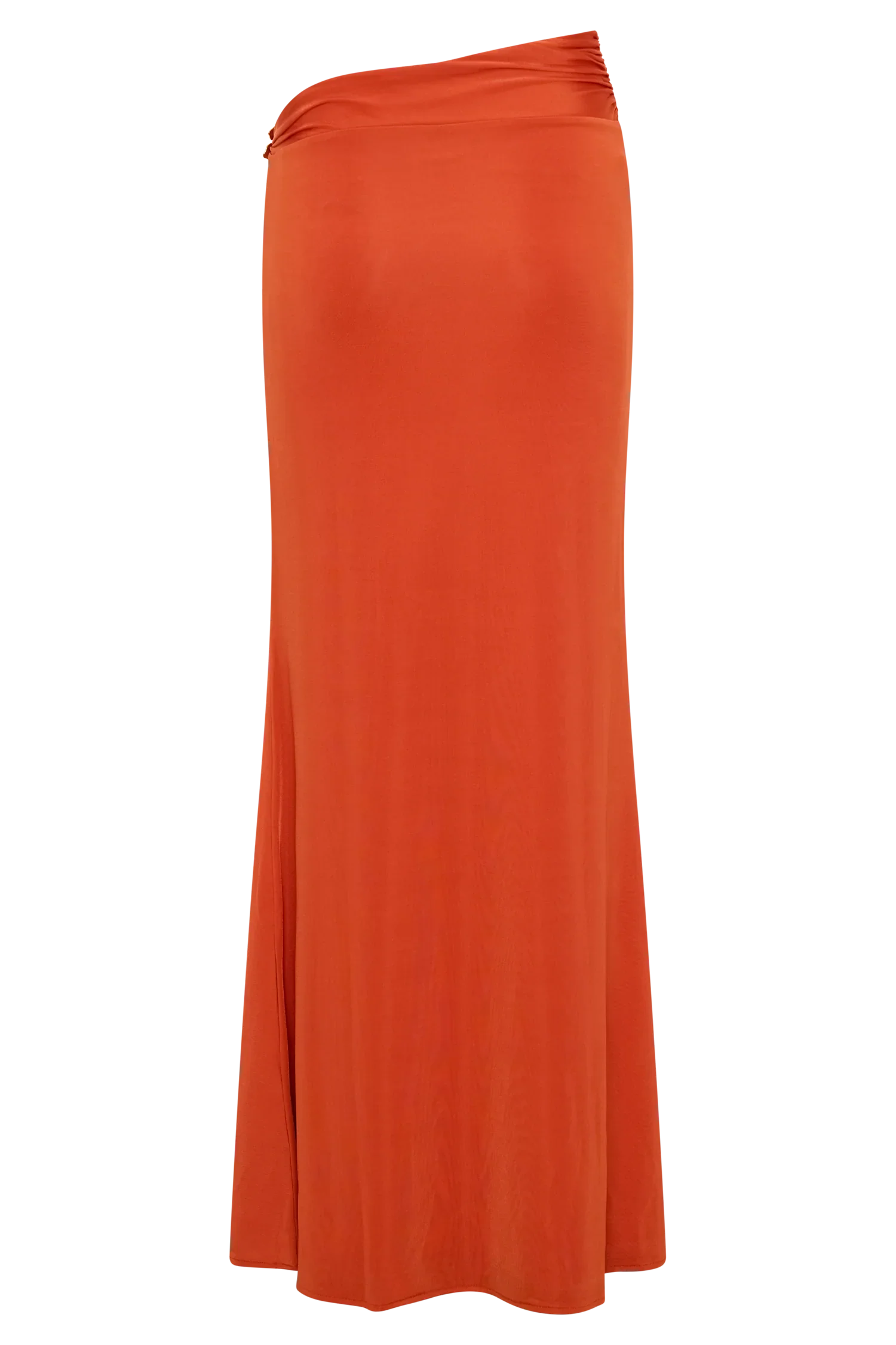 Ainsley Asymmetrical Maxi Skirt With Floral Hardware Burnt Orange