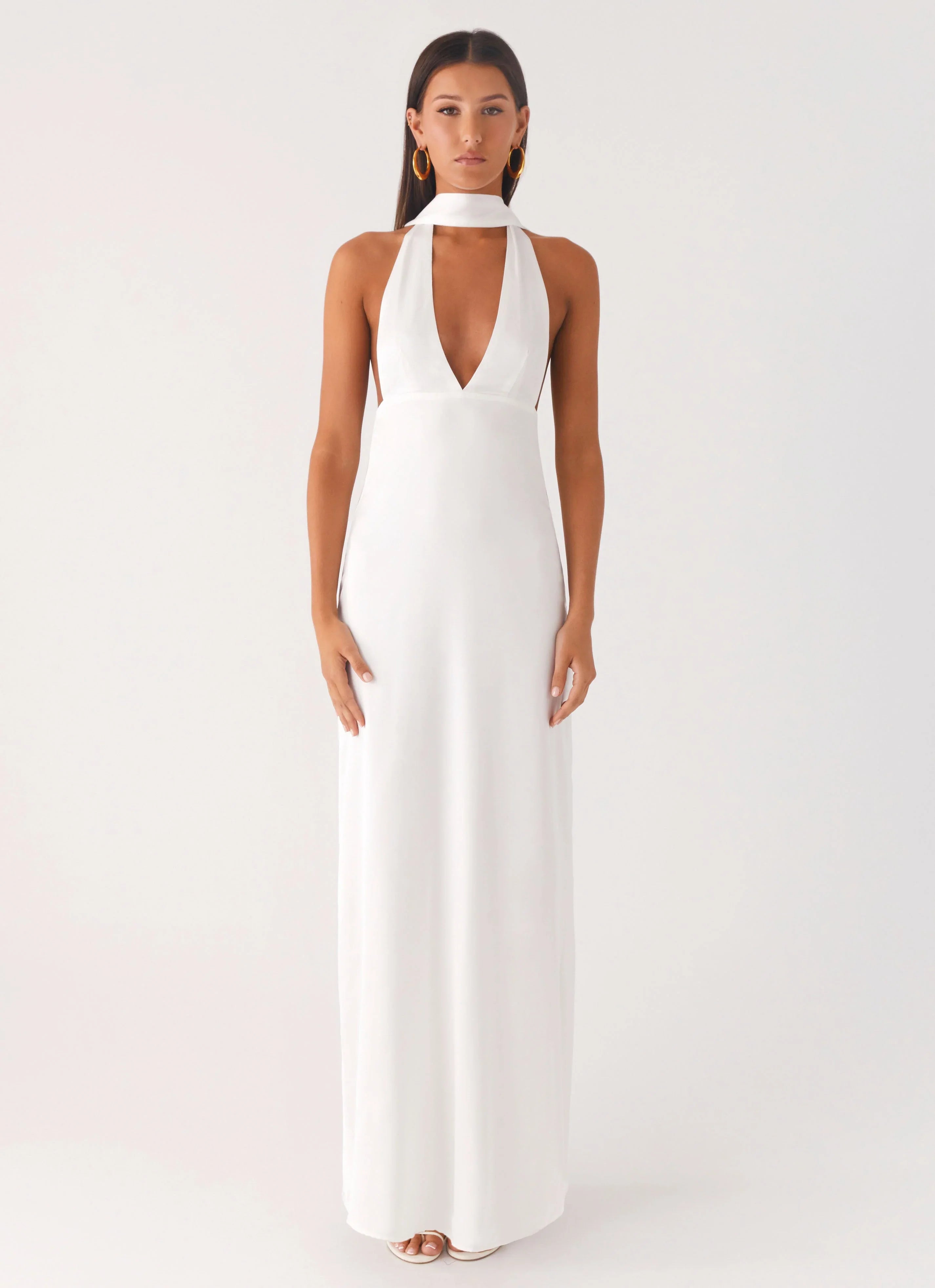 Alicia Satin Halter Maxi Dress White