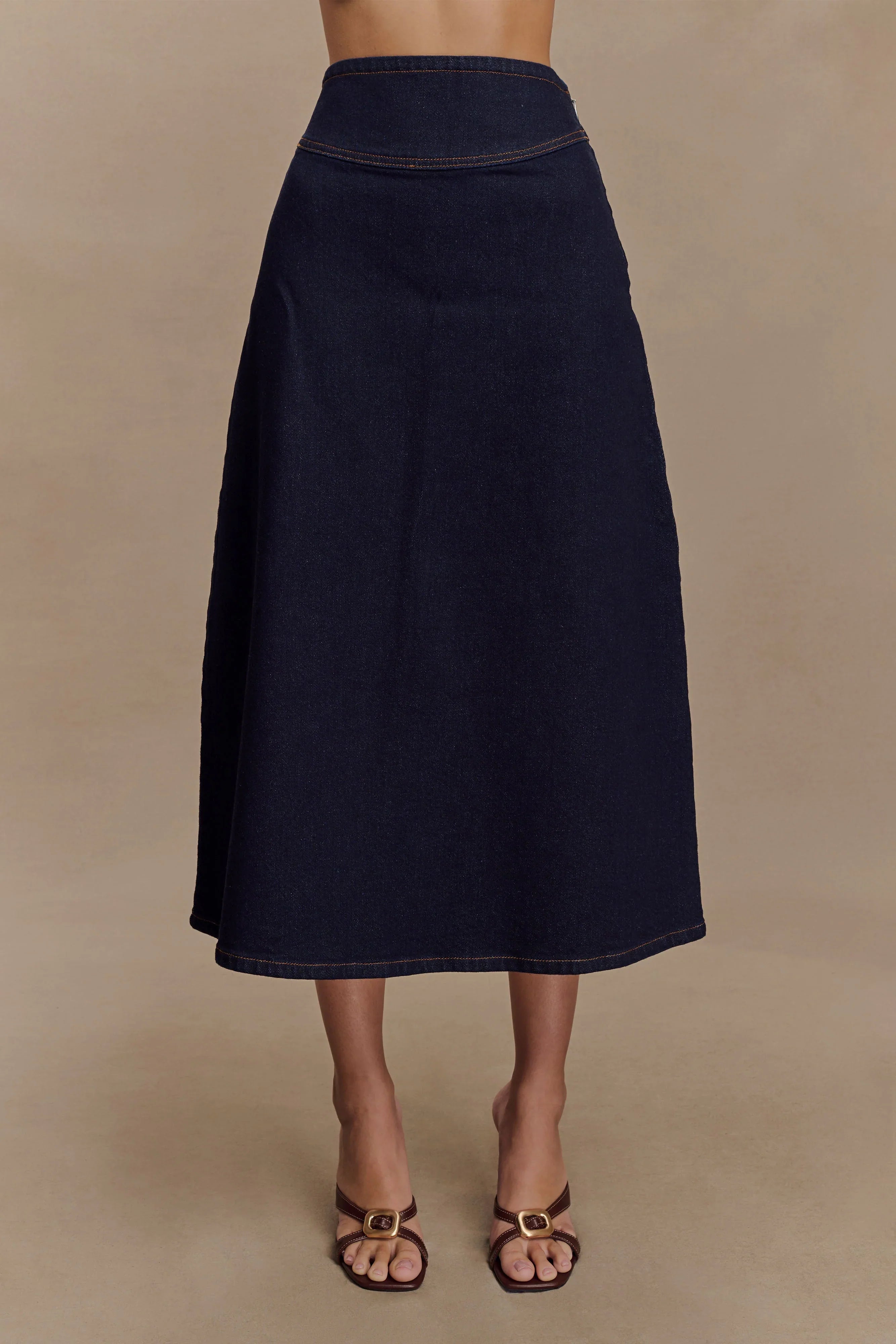 Cecilia Denim A Line Midi Skirt Indigo Blue