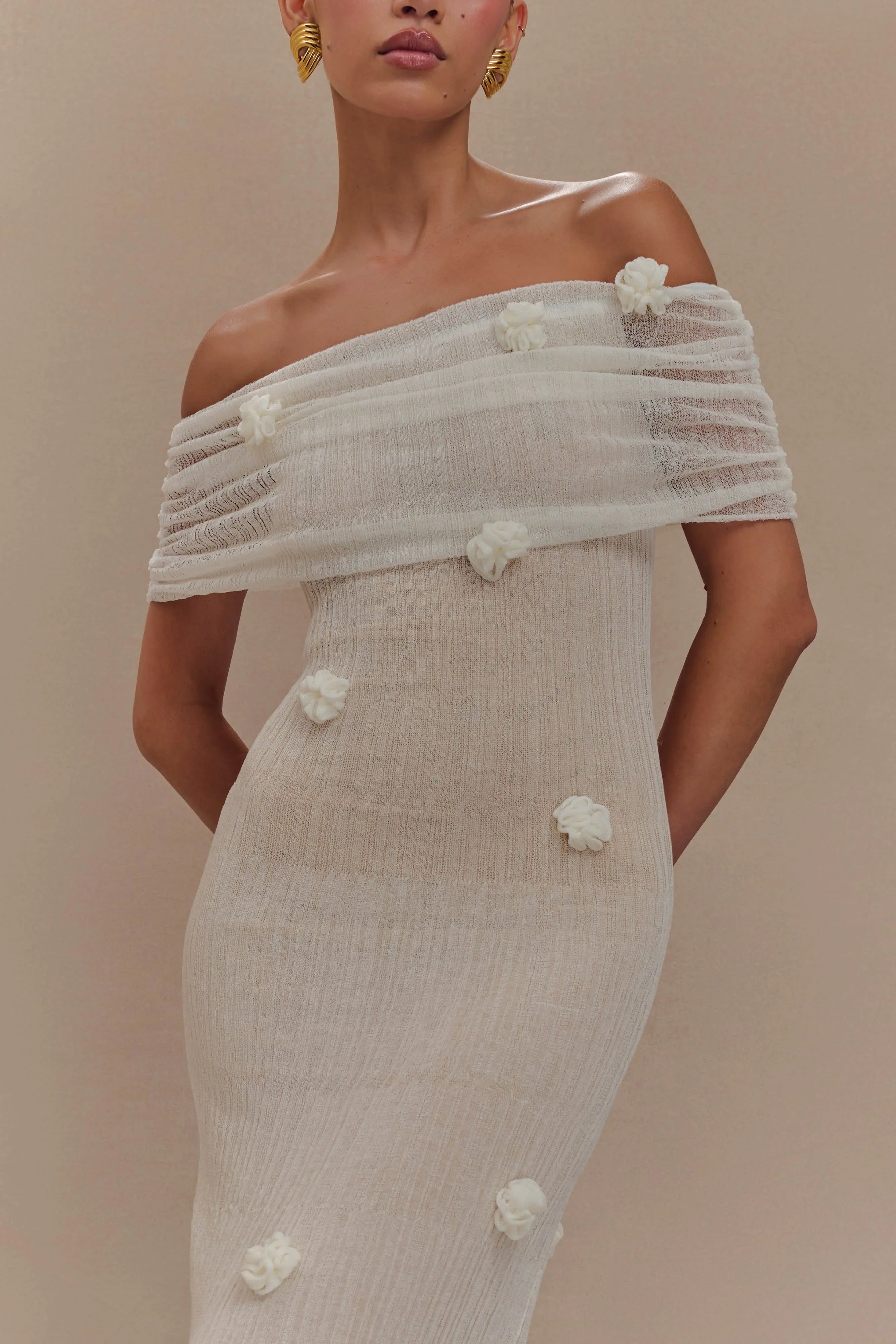 Brynn Orchid Knit Maxi Dress Ivory