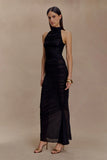 Matilda Ruched Mesh Maxi Skirt Black