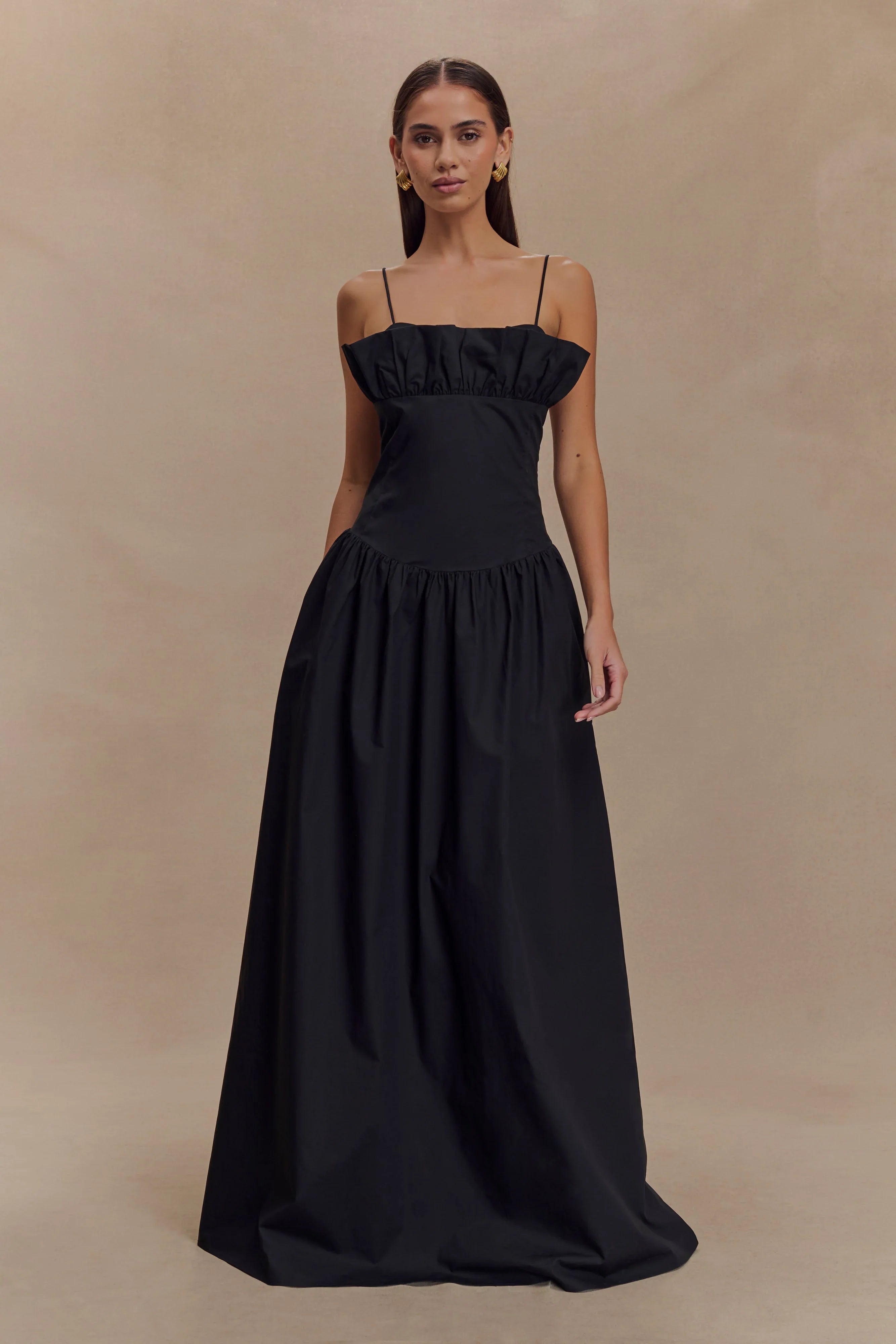 Janis Cotton Frill Maxi Dress Black