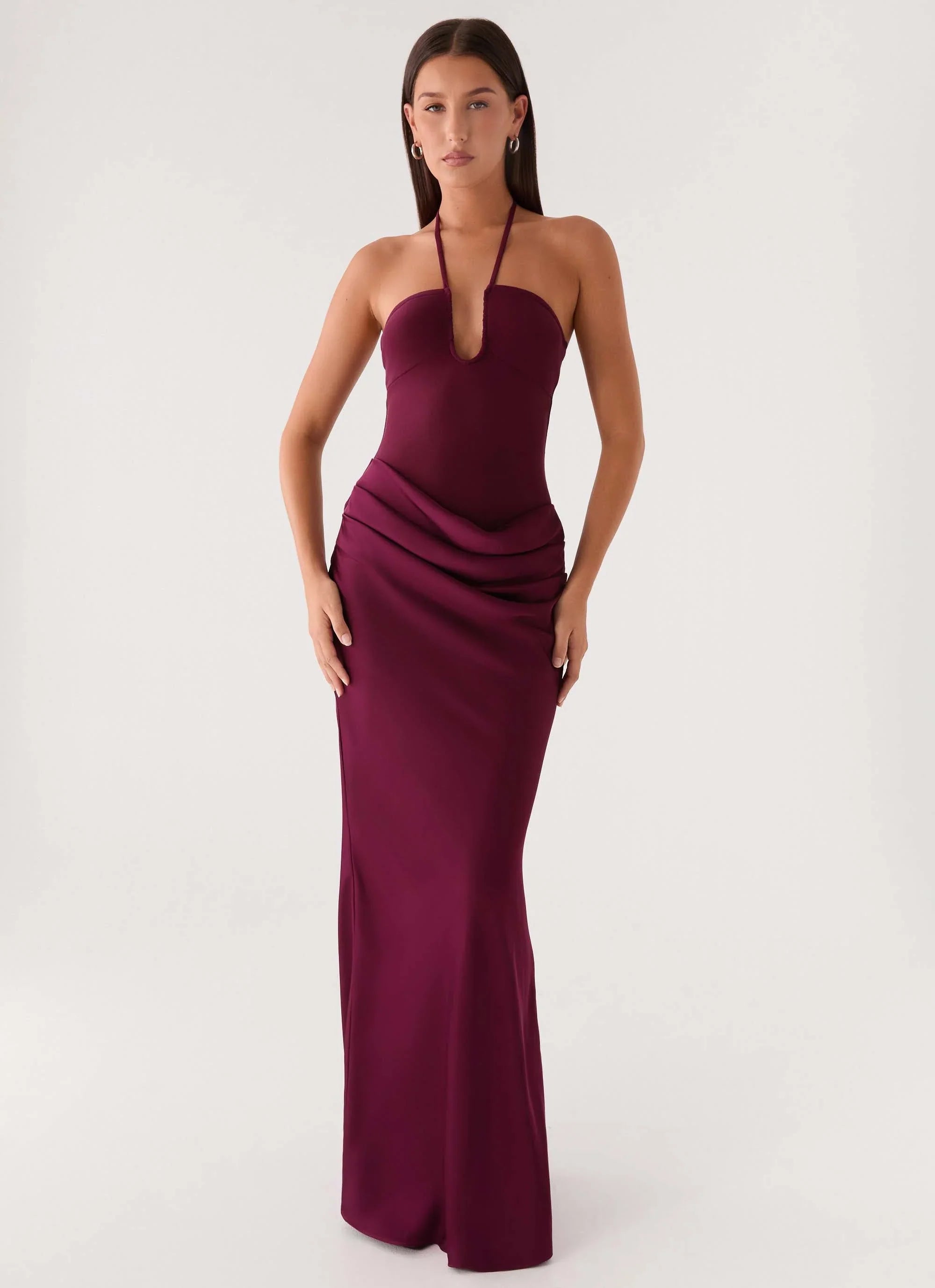 Verner Halter Maxi Dress Plum