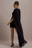 Elysium Black Bodycon Mini Dress With Chiffon Cape
