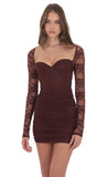Lace Long Sleeve Bodycon Dress in Brown