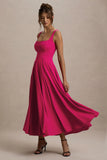 Parina Hot Pink Strappy Volume Hem Midi Dress