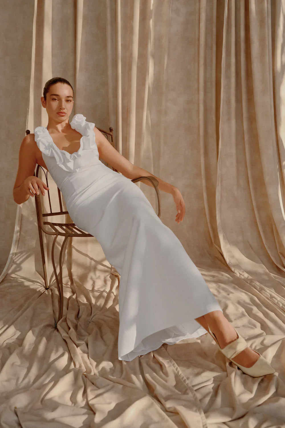 Carolyn Linen Bubble Maxi Dress White