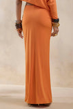 Marlena Orange Twisted Split Maxi Skirt