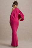 Teresa Hot Pink High Neck Cold Shoulder Maxi Dress