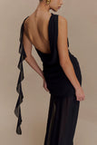 Daria Draped Chiffon Maxi Dress Black