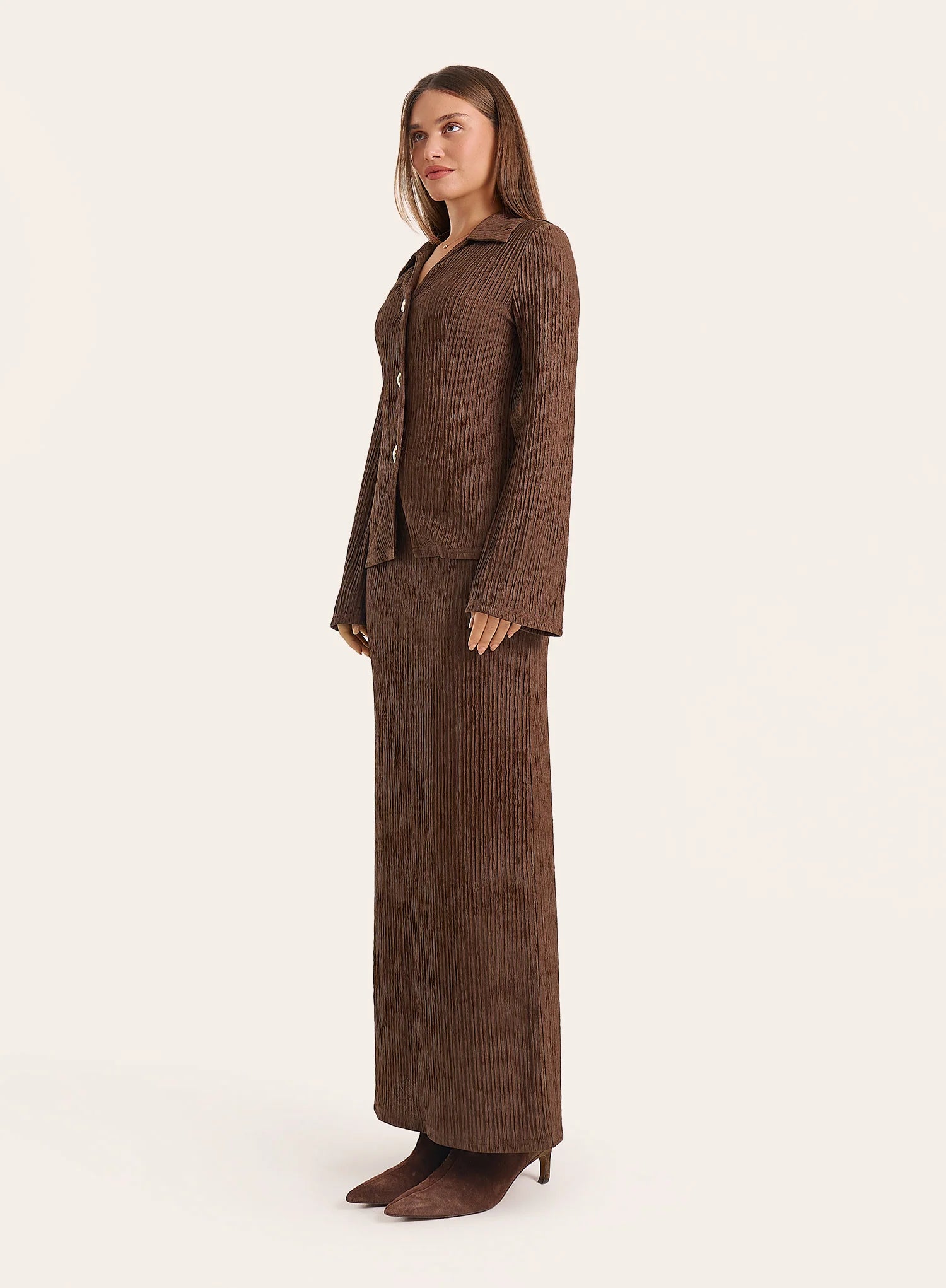 Chocolate Straight Fit Crinkle Maxi Skirt