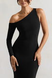 Contradiction Black One Sleeve Asymmetric Maxi Dress