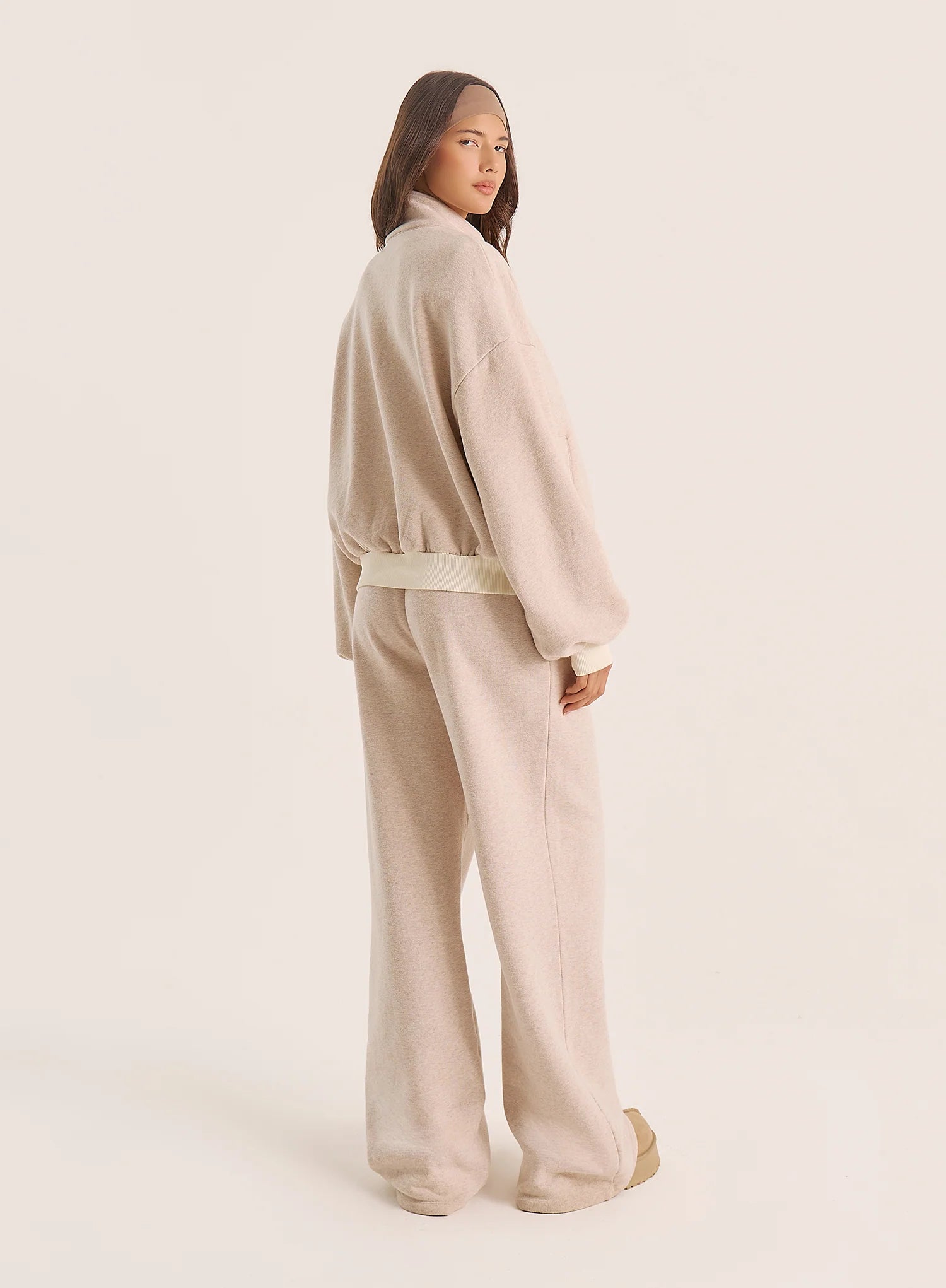 Oatmeal Logo Detail Ribbed Cuff Zip Sweatshirt