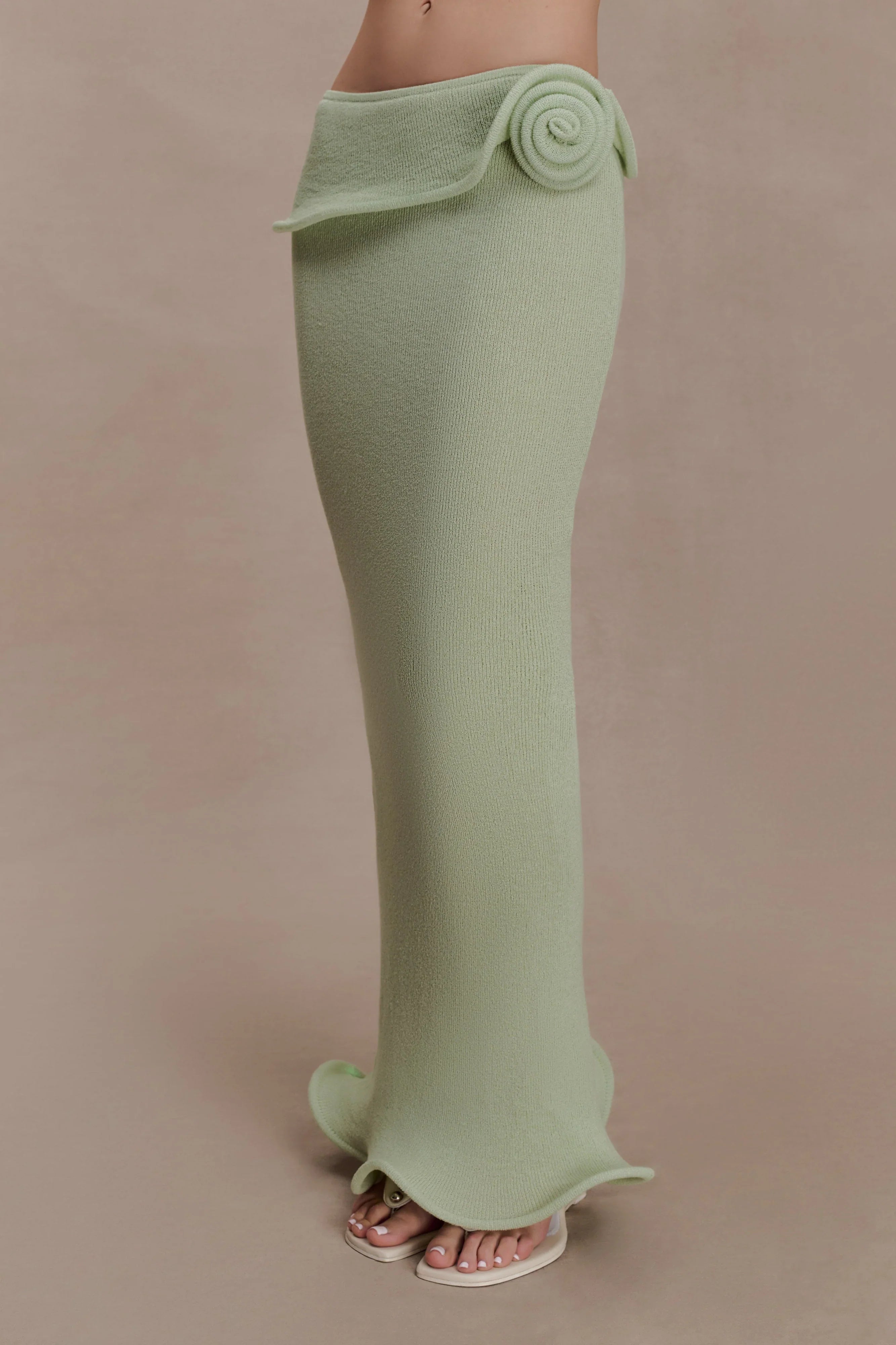 Samira Knit Wired Maxi Skirt Pastel Green