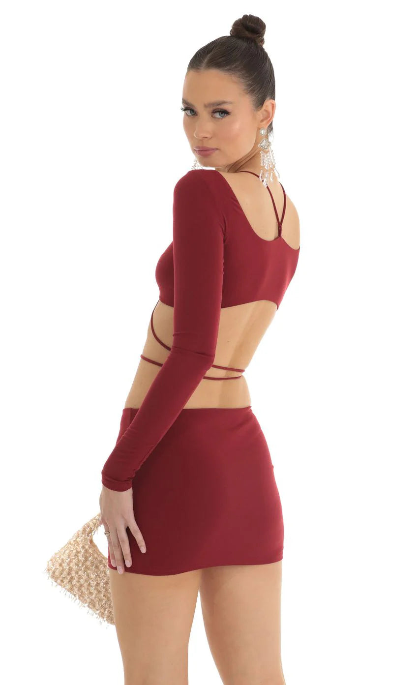 Cutout Two Piece Skirt Set in Red
