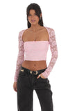 Lace Long Sleeve Top in Pink