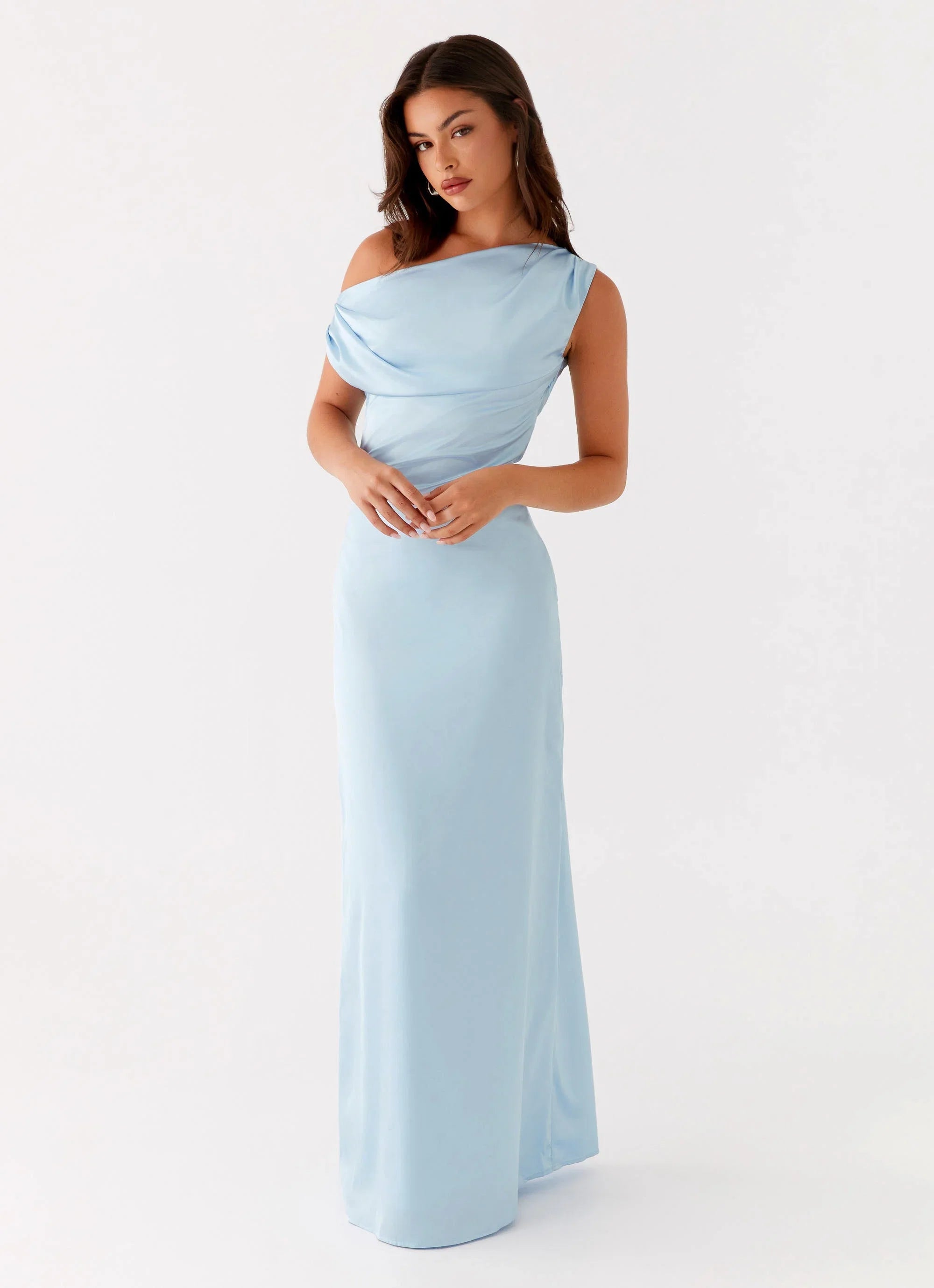 Heart Of Glass Satin Maxi Dress Blue