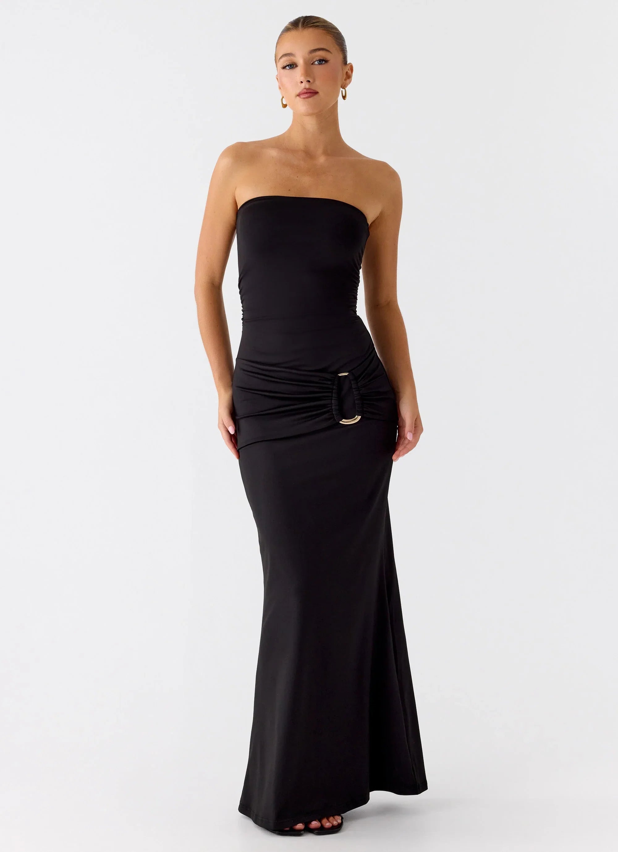 Metal Heart Strapless Maxi Dress Black