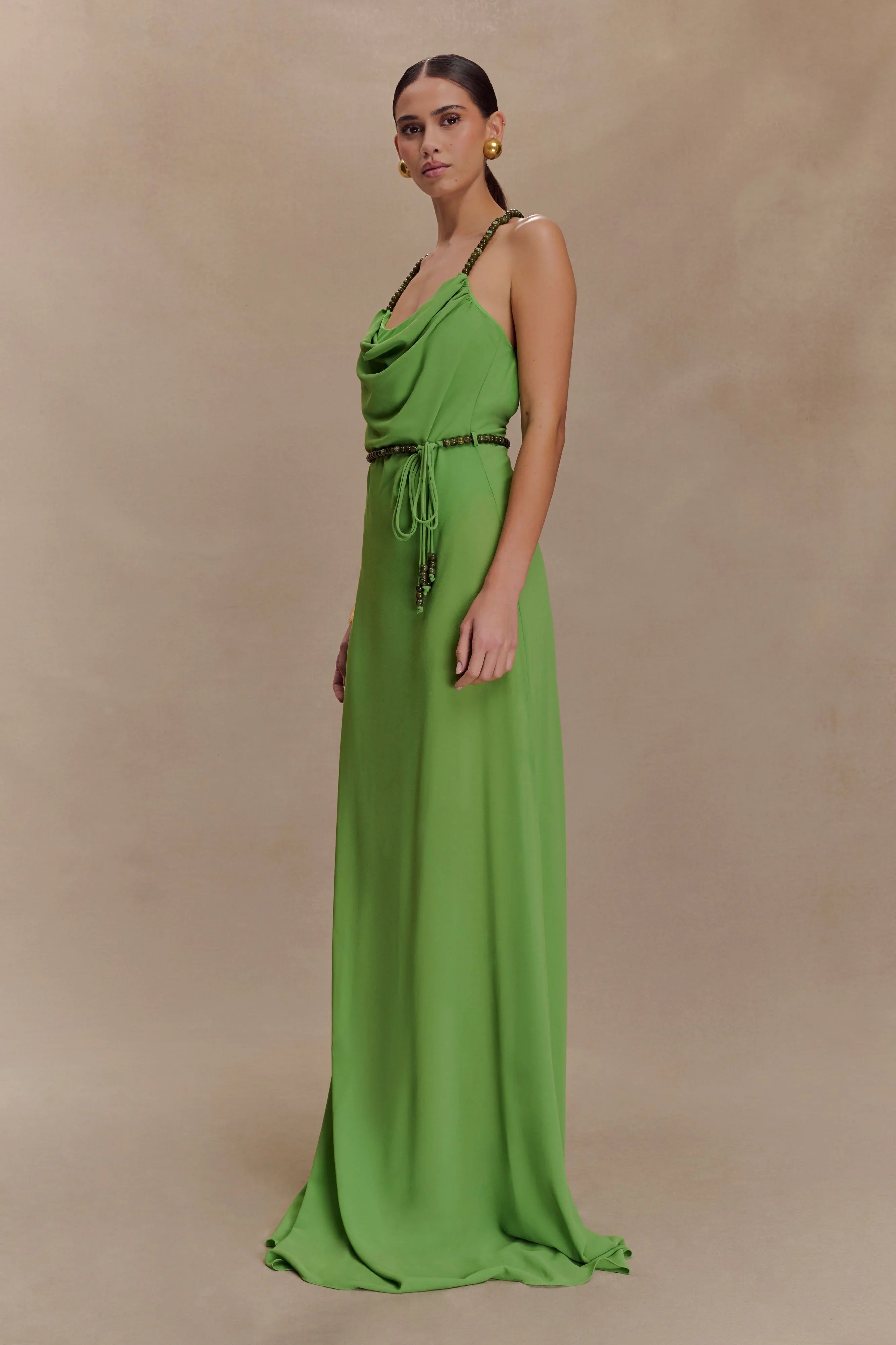Elaine Chiffon Beaded Maxi Dress Green