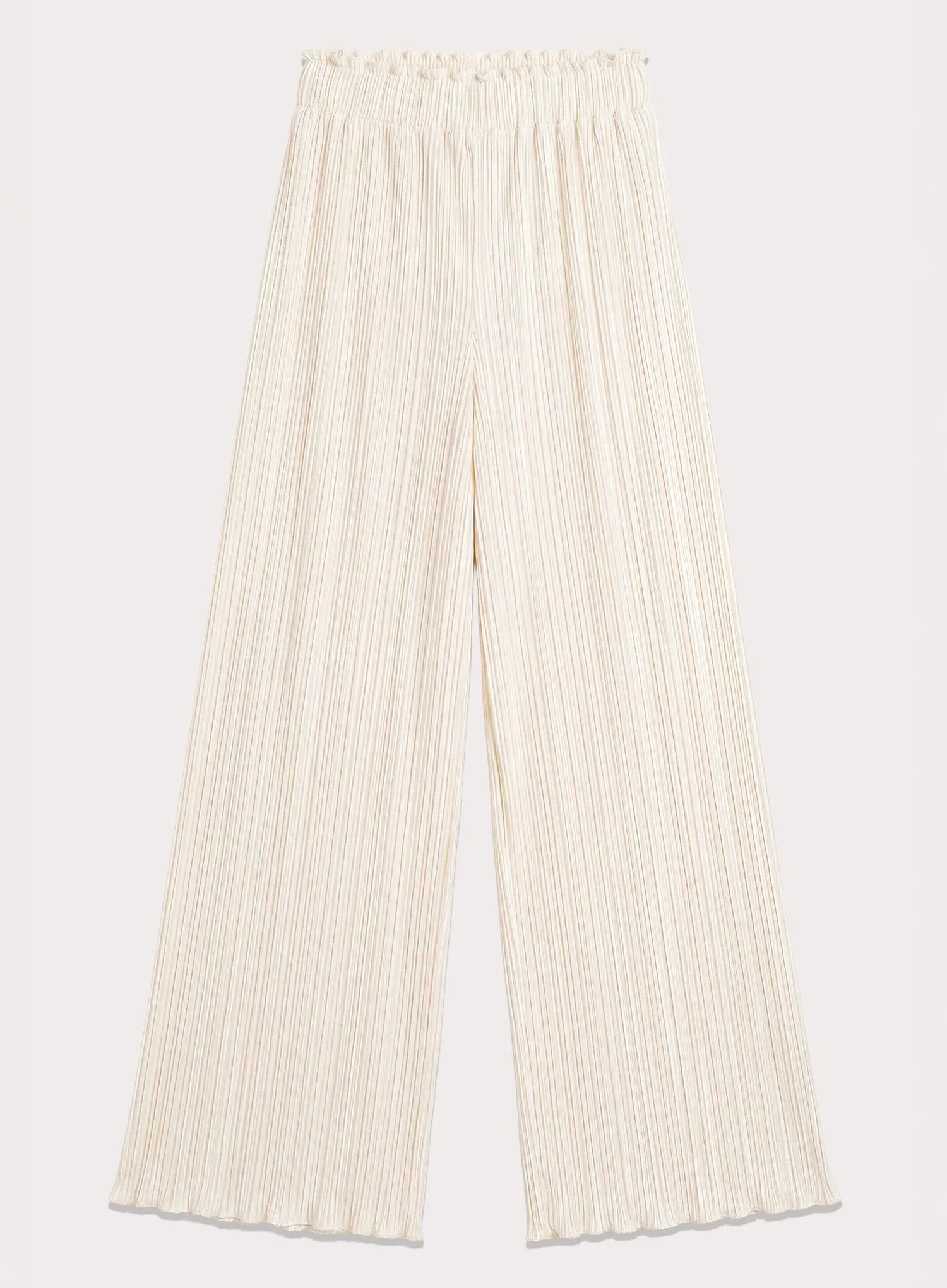 Cream Elasticated Waist Wide Leg Plisse Trousers